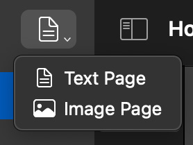 The new create page button. The icon now shows the text page icon, and the menu shows page type icons next to the menu item title
