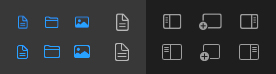 A selection of icons from the sidebar and toolbar of Coppice. The top row shows SFSymbols icons, which are all blurry. Below are the re-created icons optimised for non-retina displays with non of the blurriness