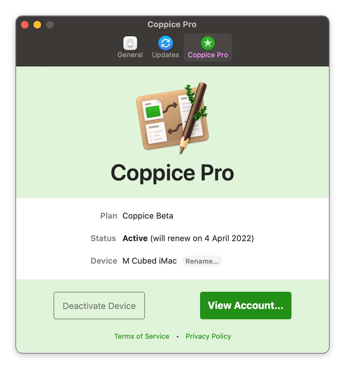 The new Coppice Pro info screen